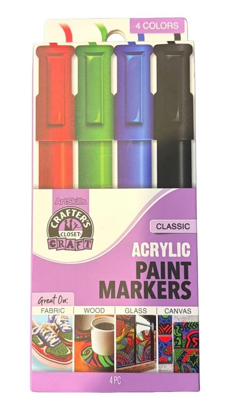 ArtSkills Crafters Closet Acrylic Paint Markers 4 Color Fabric Wood Glass Canvas
